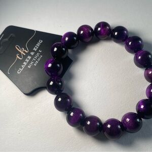 Purple Tiger Eye Beaded Bracelet 12 mm